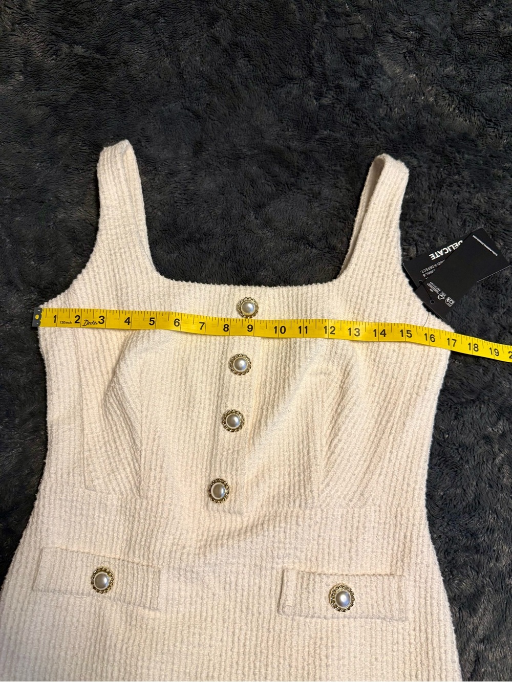 Karl Lagerfeld Cream Square-Neck Buttoned Mini Dress - Picture 8 of 10